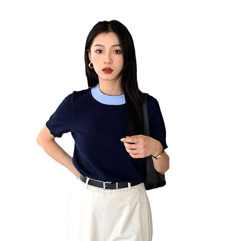 Women's Knitted Short-sleeved Loose And Simple Casual T-shirt Fine Cotton Temperament Commute Top