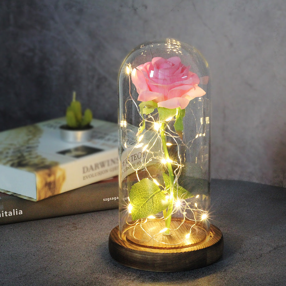 Enchanted Forever Rose Flower in Glass LED Light Christmas Decoration