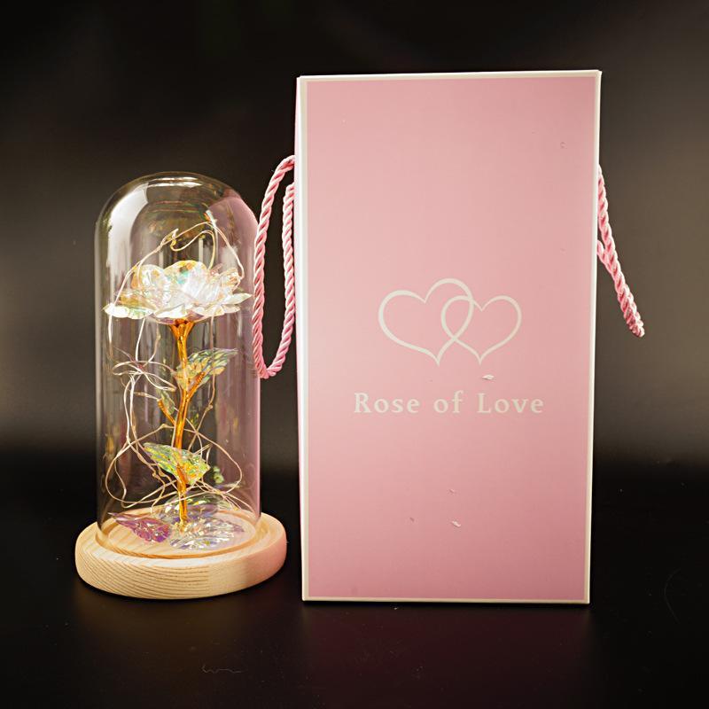 Enchanted Forever Rose Flower in Glass LED Light Christmas Decoration