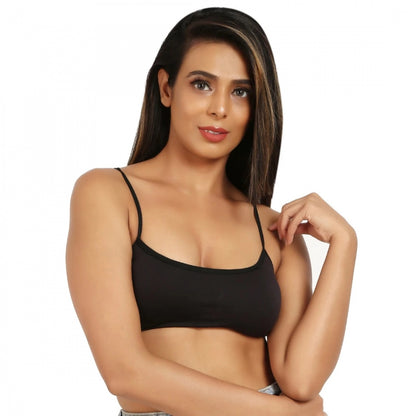 Women's Cotton Blend Lightly Padded Sports Bra With Three Fourth Coverage (Black)