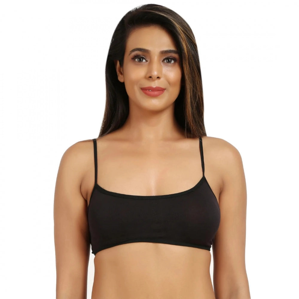 Women's Cotton Blend Lightly Padded Sports Bra With Three Fourth Coverage (Black)