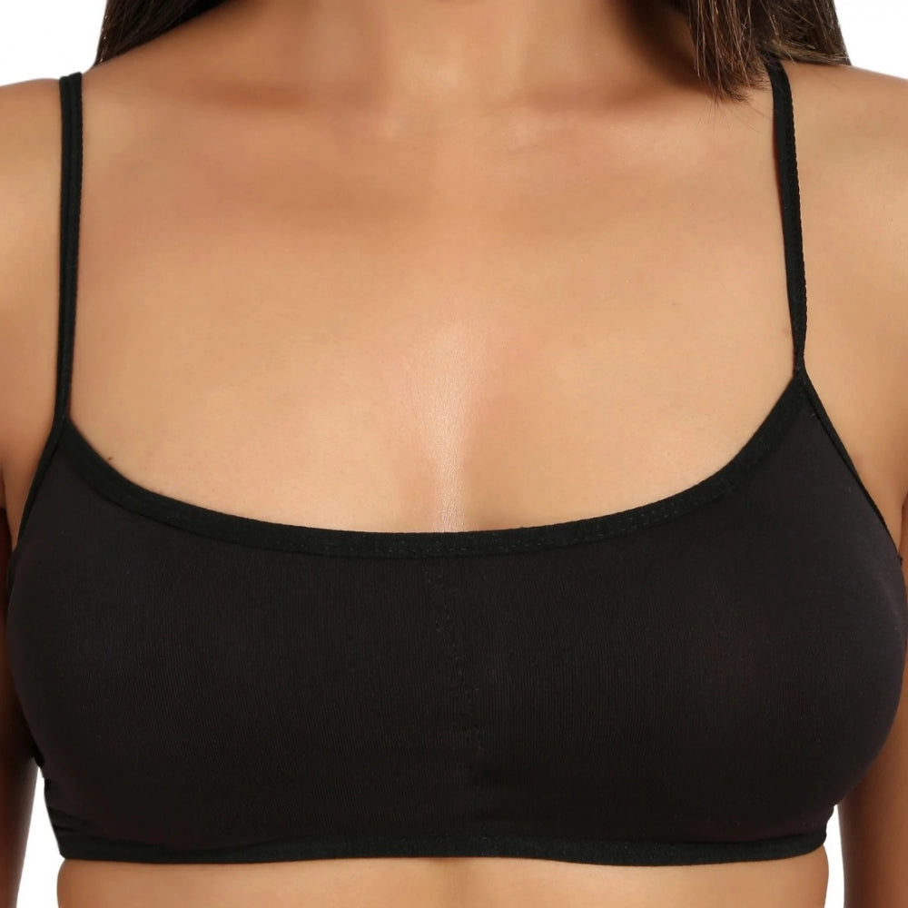 Women's Cotton Blend Lightly Padded Sports Bra With Three Fourth Coverage (Black)