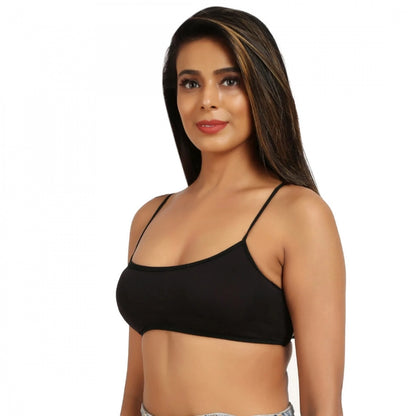 Women's Cotton Blend Lightly Padded Sports Bra With Three Fourth Coverage (Black)