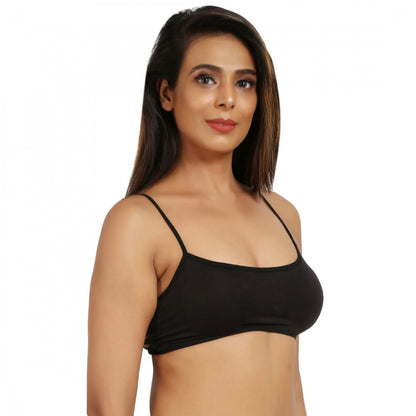 Women's Cotton Blend Lightly Padded Sports Bra With Three Fourth Coverage (Black)