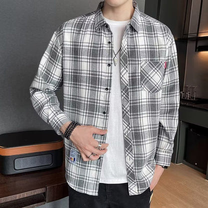 Loose Hong Kong Style Casual Coat Youth Plaid Shirt