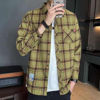 Loose Hong Kong Style Casual Coat Youth Plaid Shirt