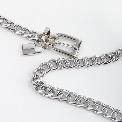 New Hip Hop Fashion For Men And Women Metal Waist Chain Padlock Pendant Versatile Jeans Skirt Accessories Thick Chain