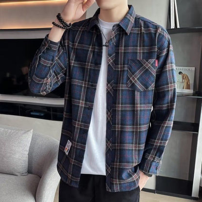 Loose Hong Kong Style Casual Coat Youth Plaid Shirt